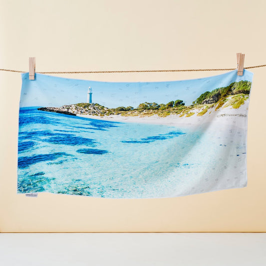 Lighthouse Blues beach towel